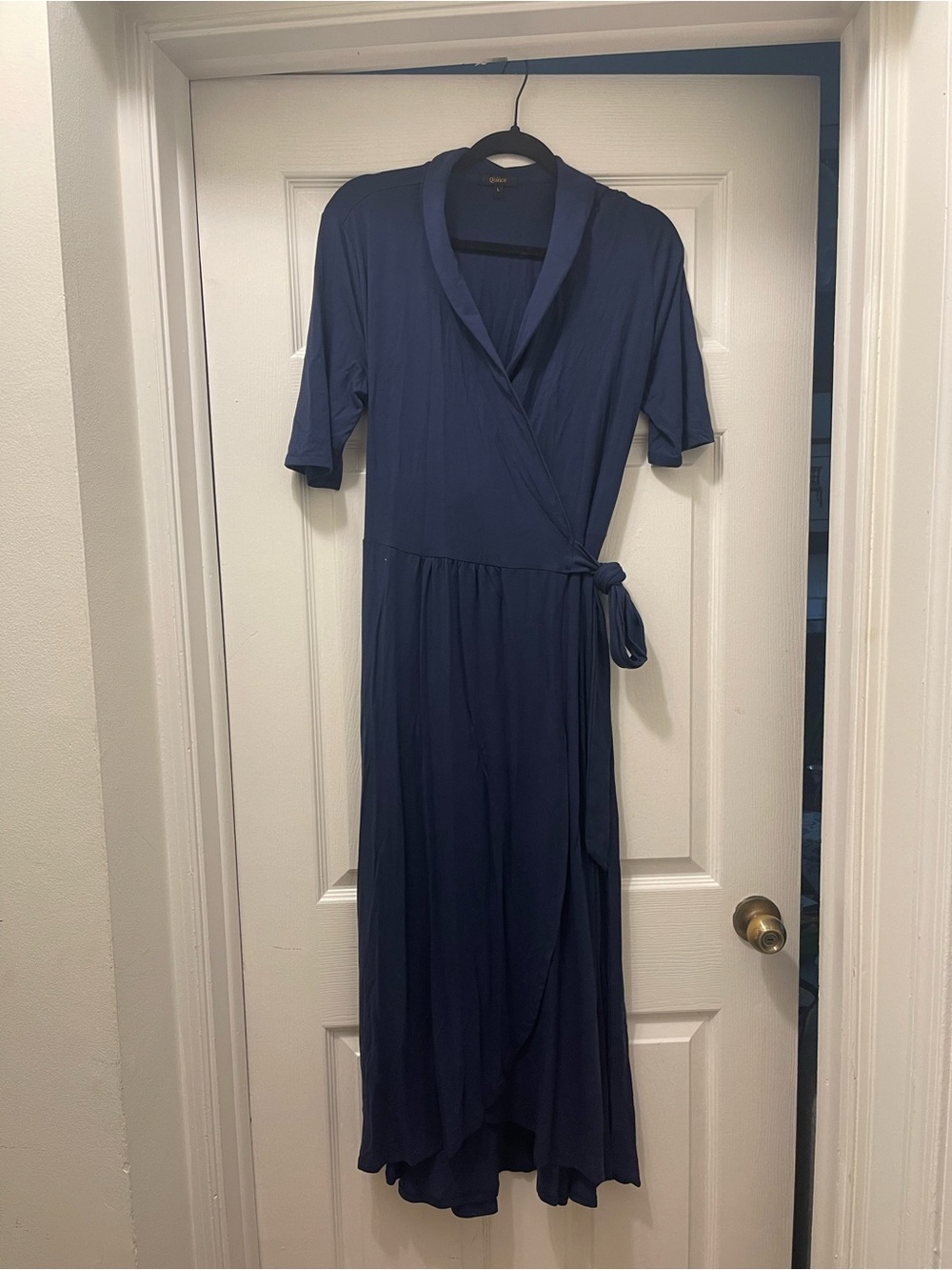 Quince Navy Tencel Jersey Midi Wrap Dress Size L